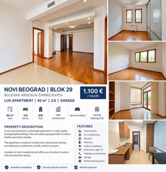 Izdavanje: Trosoban stan 92 m², Novi Beograd – Beograd